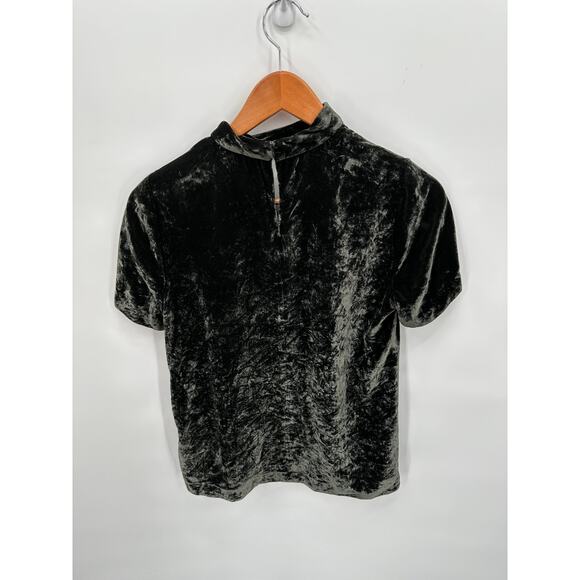 MADEWELL Short Sleeve Choker Collar Velvet Silk Blend Blouse H1947 // XXS - Picture 9 of 9